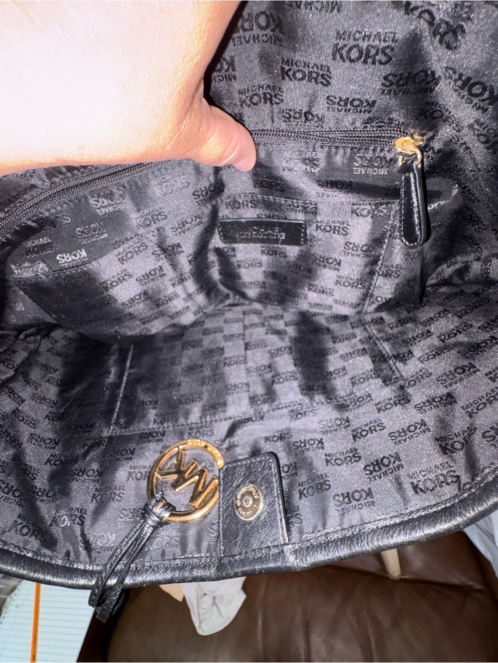 Michael Kors Black Logo Jacquard Tote with Gold MK Charm - Picture 7 of 8